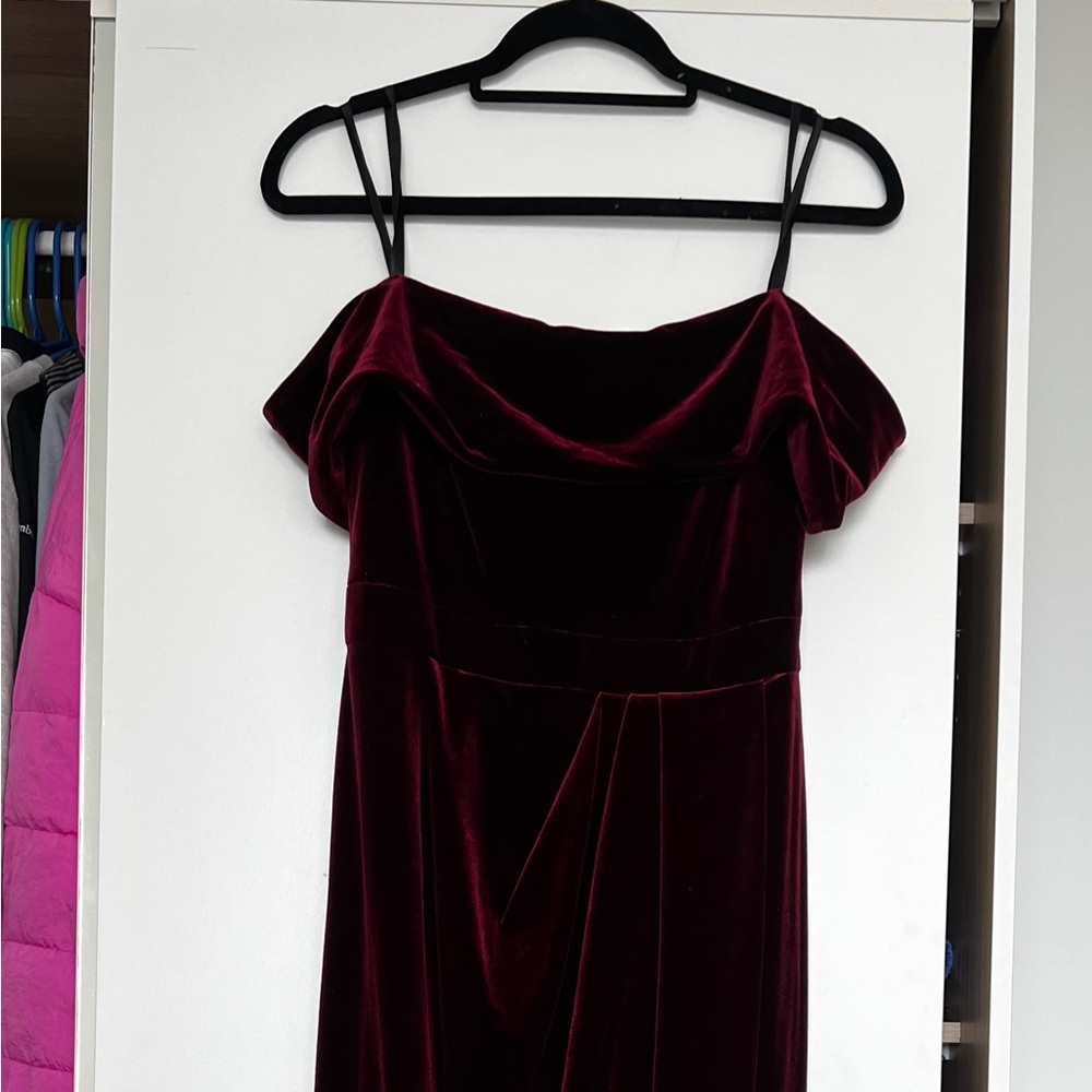BLHDN Merlot Velevet Off-Shoulder Dress